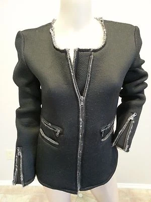 Club Monaco Schwarz Reißverschluss Motorrad Wolle Alpaka Pullover Rand Gefüttert - Bild 1 von 4