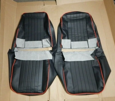 Nuevo par de fundas de asiento tapizadas MG Midget 1970+ negras con adornos rojos con reposacabezas  Foto 1 de 4
