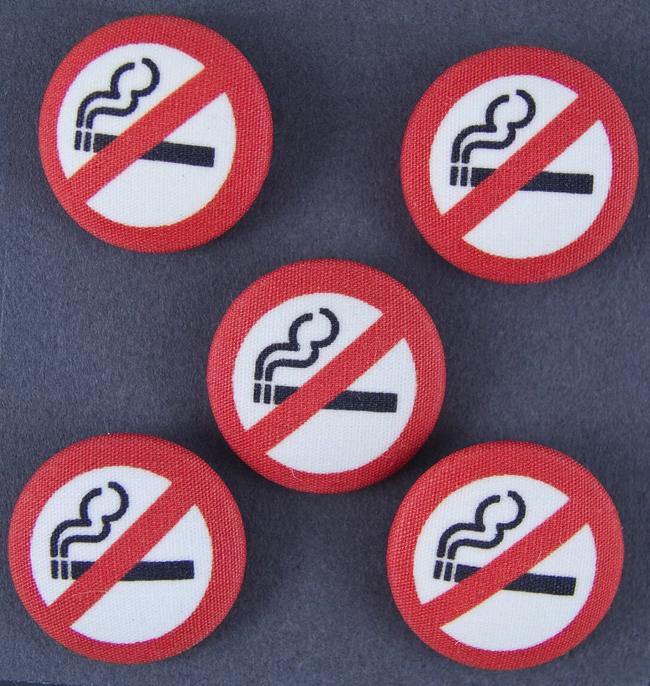 FABRIC COVERED PICTURE BUTTON -SET OF 5 -  NO SMOKING - Image 1 of 1