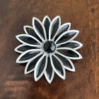 Flower Brooch Vintage Black And White Enamel On Metal Flower Pin