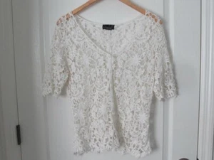 Feminine Crochet Lace Button Front Cardigan LRG Short Slv Questions by Say What - Picture 1 of 11