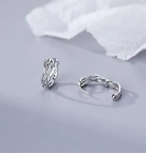 1 Pair Fashion Women's Small S999 Sterling Silver Intertwined Hoop Earrings - Picture 1 of 7
