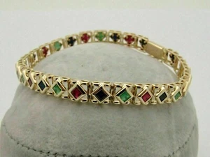 7.4Ct Lab-Created Sapphire Ruby Emerald Tennis Bracelets 14K Yellow Gold Plated - Picture 1 of 5