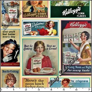FEDERN / KELLOGG'S "LADIES AD PATCH" VINTAGE MÜSLI WERBESTOFF PREIS PRO 1/2 YD - Bild 1 von 1