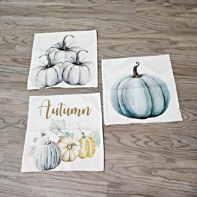 Juego de 3 fundas de almohada de otoño acuarela otoño calabazas 18" X 18" vintage Foto 1 de 4