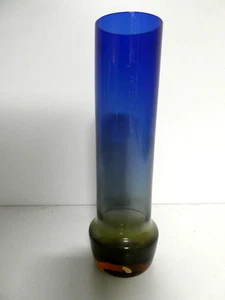 ART GLASS DANISH MID CENTURY VINTAGE BLUE AMBER GLASS VASE - Picture 1 of 5