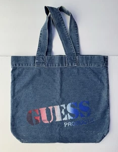 Vintage GUESS Large Denim Cotton Shoulder Tote Bag with Logo - Made in USA - Bild 1 von 11