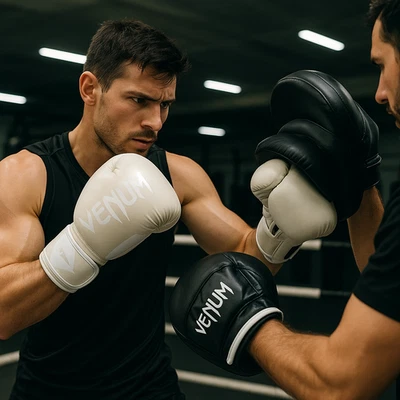 Guantes de Boxeo Venum Elite 14 OZ Blanco/Blanco roto-Caja de Guantes Foto 1 de 4