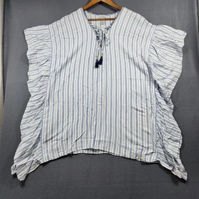 Tommy Bahama 女式上衣小号长衫束腰游泳罩航海蓝色白色海滩 — 第 1/4 张图片