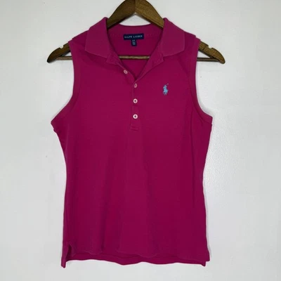 Camisa polo feminina Ralph Lauren média sem mangas bordada pônei golfe - Imagem 1 de 4