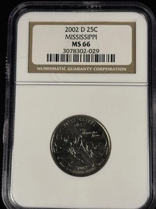2002-D Mississippi State Quarter - Clad ~ NGC MS 66 Investment Specimen - Picture 1 of 5
