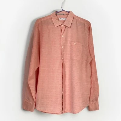 Camisa Tommy Bahama Para Hombre Talla L Mezcla de Lino Salmón Manga Larga Bolsillo Abotonado Foto 1 de 4