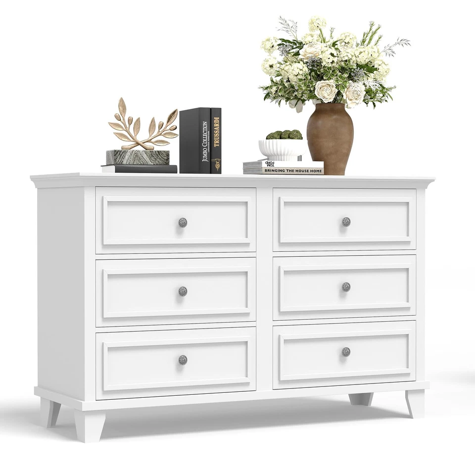 Farmhouse White Dresser for Bedroom with 6 Drawer, Double Dresser TV Stand wi... - Image 1 of 4