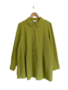 Sahara Shirt Button Up Top SIZE 2 / UK 12-14 Lagenlook Green Collared - Picture 1 of 6