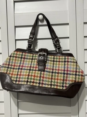 Bolsa Coach Hampton Tattersall Houndstooth xadrez tecido ombro lã multicolorida - Imagem 1 de 4