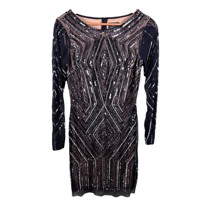 Adrianna Papell Women's Size 5 Long Sleeve Beaded Cocktail Evening Sheath Dress - Image 1 of 4