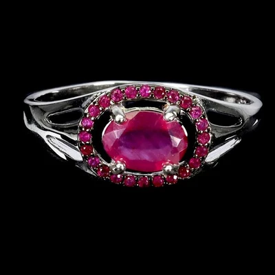 Anillo ovalado de plata de ley 925 con piedras preciosas de rubí de 7x5 mm, tamaño 7, sin EE. UU.... Foto 1 de 4
