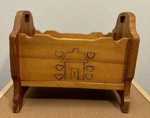 Handgefertigte Holz Baby Puppenbett Wiege Vintage 14" x 11" x 9,5" - Bild 1 von 8