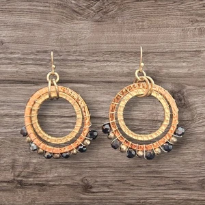 Kunsthandwerk Ohrringe ROSE, goldfarben & silberfarben baumeln  - Bild 1 von 2