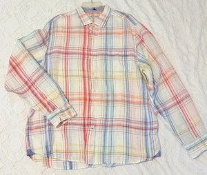 Camisa Tommy Bahama Para Hombres Lg Blanca Pastel Cuadros Lino Abotonada Relajarse Informal Playa - Imagen 1 de 11