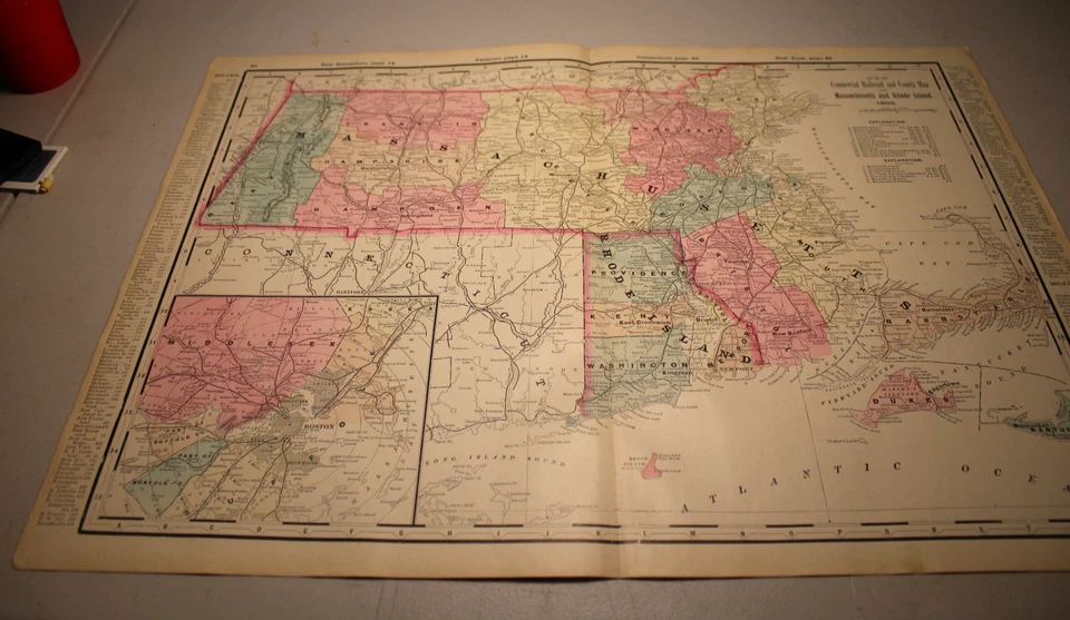 1895 Walker Map of MASSACHUSETTS and CONNECTICUT Railroad and County Map - Image 1 of 1