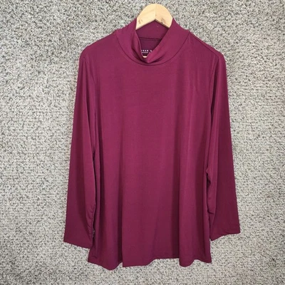 Susan Graver Top Womens Plus 1X Burgundy Liquid Knit Mock Neck Blouse Ladies - image 1 of 4