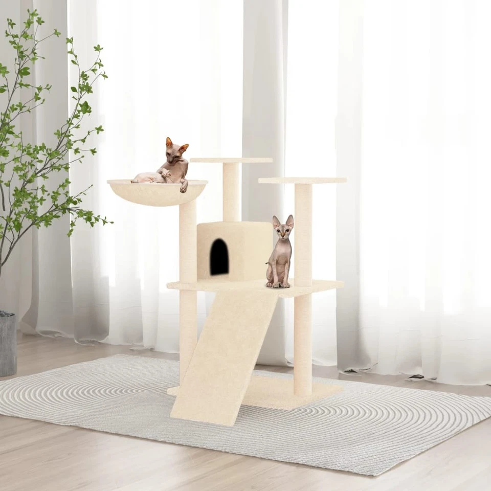 vidaXL Cat Tree 83cm – Cream Scratching Post Tower with Sisal, Activity Centre  - Image 1 of 4