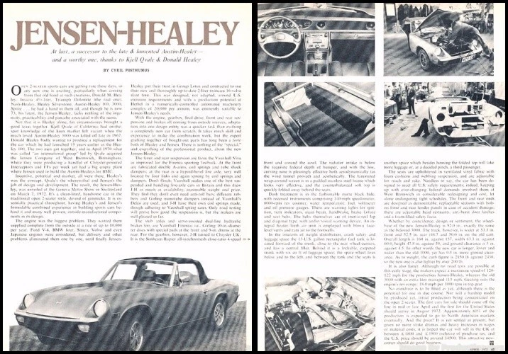 1972 Jensen Healey Original Review Report Print Car Article J215 - Изображение 1 из 1