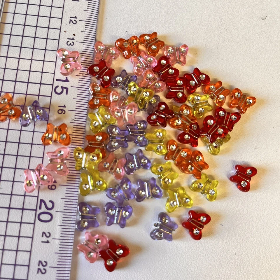 50 8mm X 10mm Multicoloured Acrylic Butterfly Beads Jewellery Making - Image 1 of 1