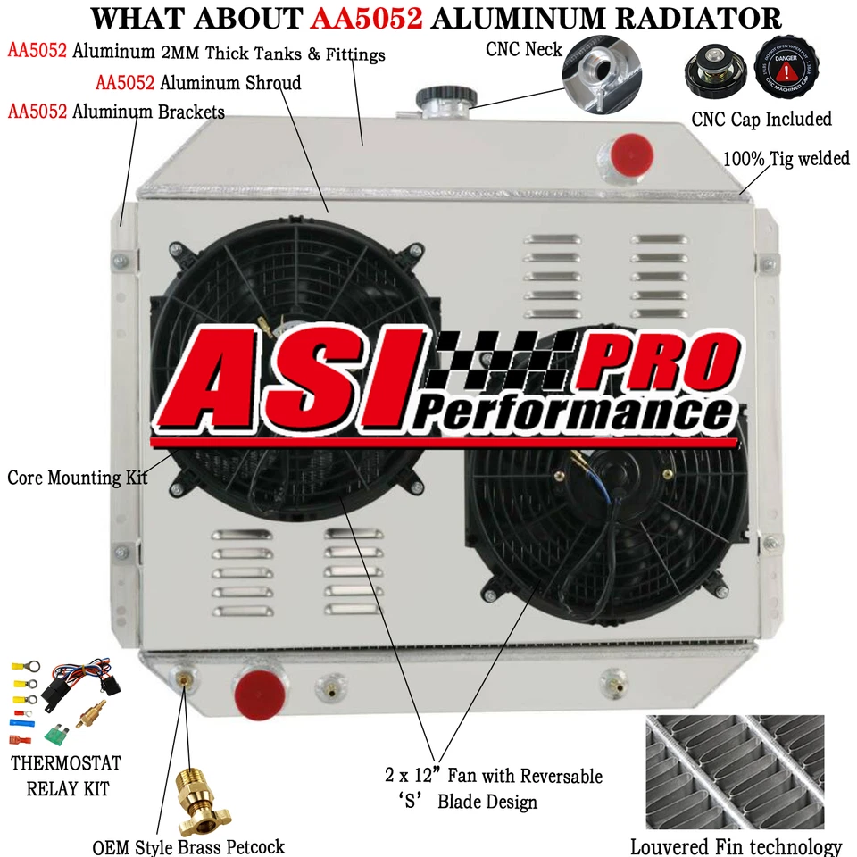 3 Row Radiator Shroud Electric Fan FIT 1967-1979 68 71 73 1976 Ford F-100 F-250 Foto 1 de 4