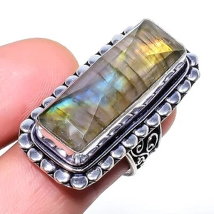 Natural Labradorite Gemstone 925 Sterling Silver Ring Size 6.5 b878 - Picture 1 of 6