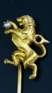 Antiguo Pin de Palo Figurativo Semilla de Oro Amarillo Sólido 10 K LION PASS - Imagen 1 de 3