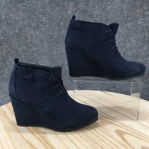 Primark Comfort Fit Boots Womens 7 Ankle Booties Wedge Heels Blue Lace Up Fabric - Picture 1 of 16