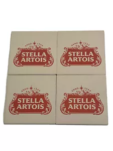 4er-Pack Stella Artois Bieruntersetzer Anno 1366 rot weiß quadratisch 4x4" - Bild 1 von 3