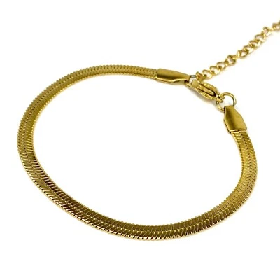 Fashion Elegant Snake Chain Herringbone Bracelet 18k Gold Plated Stainless Steel - Image 1 of 4