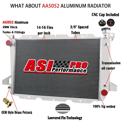 3 Row Radiator for 1985-1997 Ford F150 F250 F350 1985-1992 Bronco Pickup 4.9L AT Foto 1 de 4