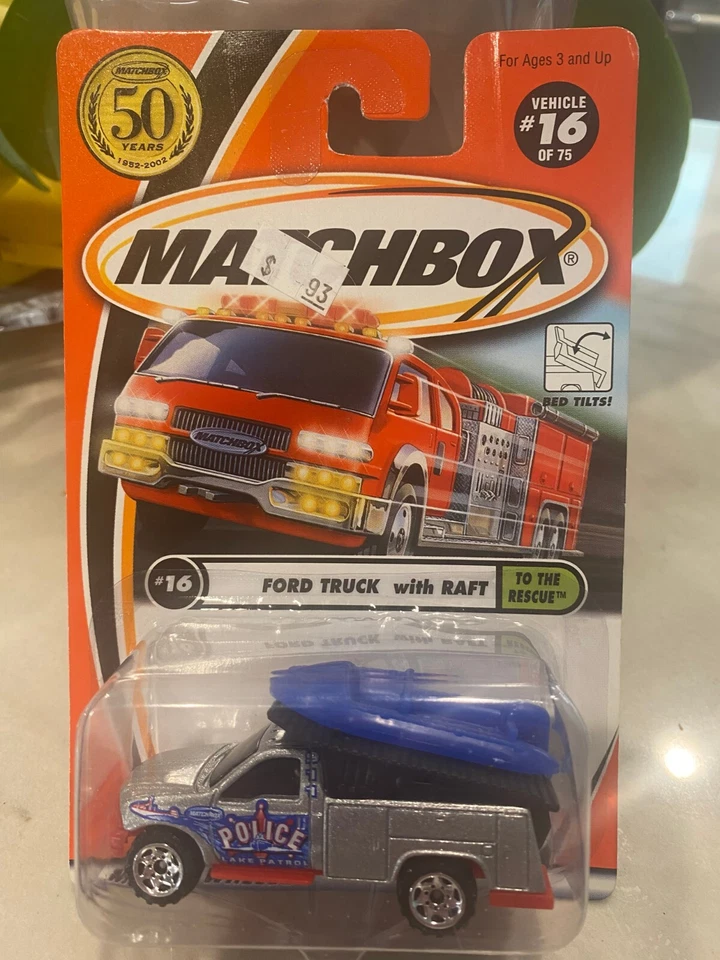 Matchbox 2002 Ford Truck with Raft to the Rescue #16 Silver - Police - Image 1 of 1