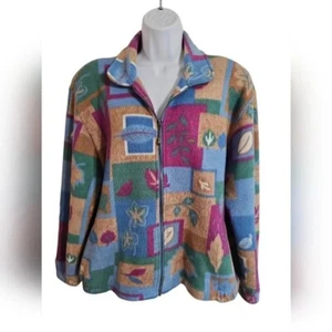 Teddi X-large Vintage Cozy Patchwork Floral Country Prairie Zipper Fleece Jacket - Picture 1 of 5