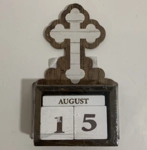 Calendar Block Cross Wooden Desk Calendar - Home and office decor desk - Picture 1 of 3