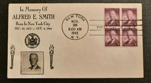 1945 FDC Alfred E Smith Memorial Crosby Cachet Plate Block Stamps New York NY - Picture 1 of 2