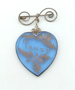 Antique Victorian GF Gold Filled Blue Glass Forget Me Not Heart Brooch "Trudy" - Picture 1 of 4