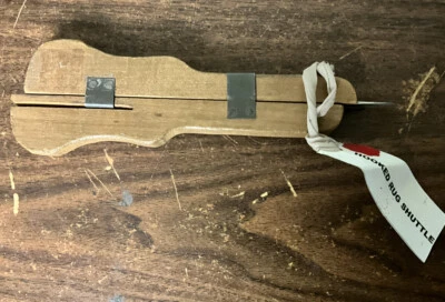 VTG Antique Wood Shuttle Punch Sliding Needle Weaving Rug Hooking Tool - Image 1 of 4