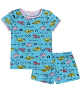 Girls Pajamas Friends TV Series 2 Pc Blue Short Sleeve Shirt Shorts Set-size 8 - Picture 1 of 7