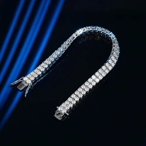 3mm Double Row Moissanite Tennis Chain Men Women's Bracelet 925 Sterling Silver - Picture 1 of 22