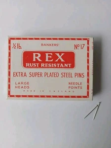 Bankers' Rex Rust Resistant Steel 1 inch Pins #17 1/2 lb. England VTG Office Sew - Picture 1 of 7