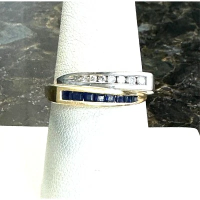 MENS MUTI-TONE 14K  GOLD DIAMONDS AND BLUE SPINEL PINKY RING SIZE 8.5 SKY - Image 1 of 4