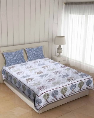 Sábana bajera de algodón con estampado de elefante tamaño queen con fundas de almohada tamaño completo  Foto 1 de 4