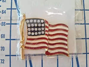 Vintage große Emaille Brosche mit Schmucksteinen amerikanische Flagge Kristall Strass Gold USA Anstecknadel - Bild 1 von 2
