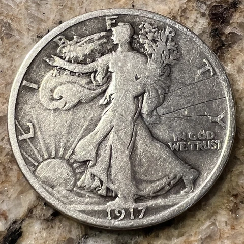 1917 Walking Liberty Half Dollar, Clear Date, Nice Rim Cover