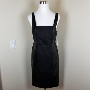 NWT $798 ALICE + OLIVIA Black Leather Side Panel Ponte Knit Cut-Out Dress 10 - Picture 1 of 12